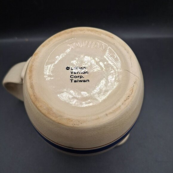 Vintage Stoneware Creamer Pitcher With Blue Stripe By Vernon Corp. Taiwan - Picture 6 of 7